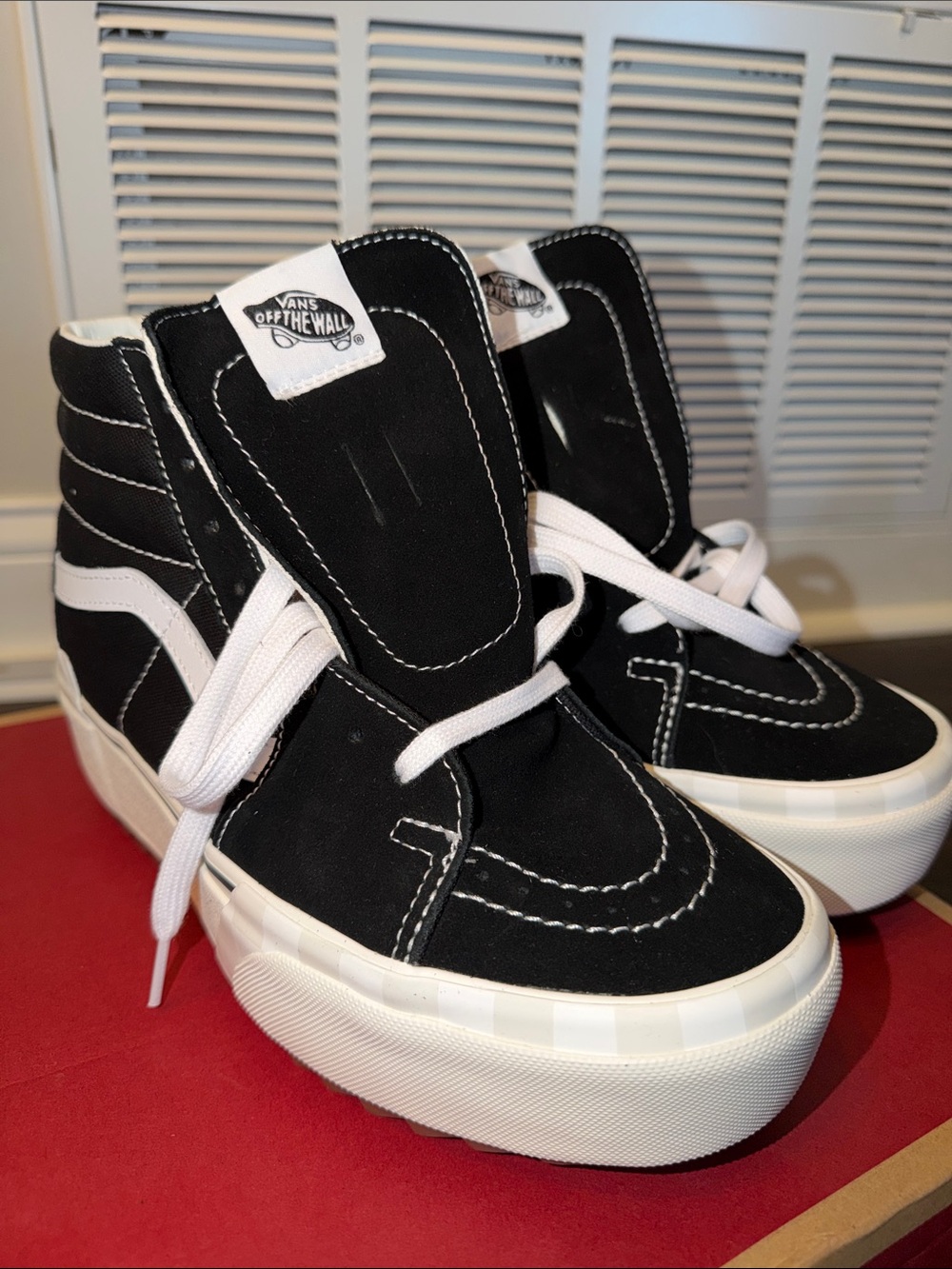 Vans Sk8-Hi stacked Black and White High-Top Platform Skate Sneakers